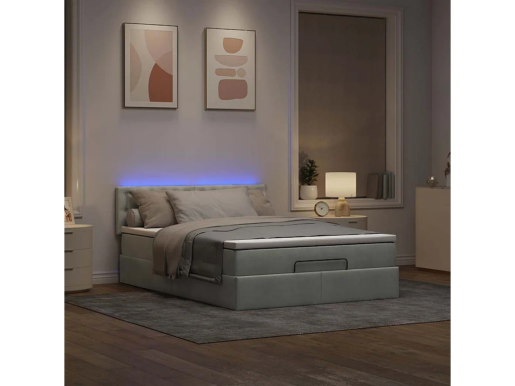 Estructura cama otomana con colchón gris claro 140x200cm