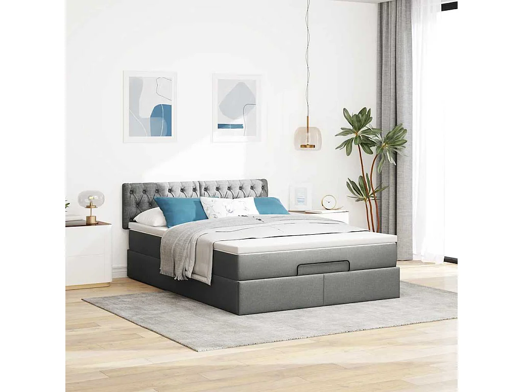Cadre de lit ottoman avec matelas gris foncé 140x190 cm tissu
