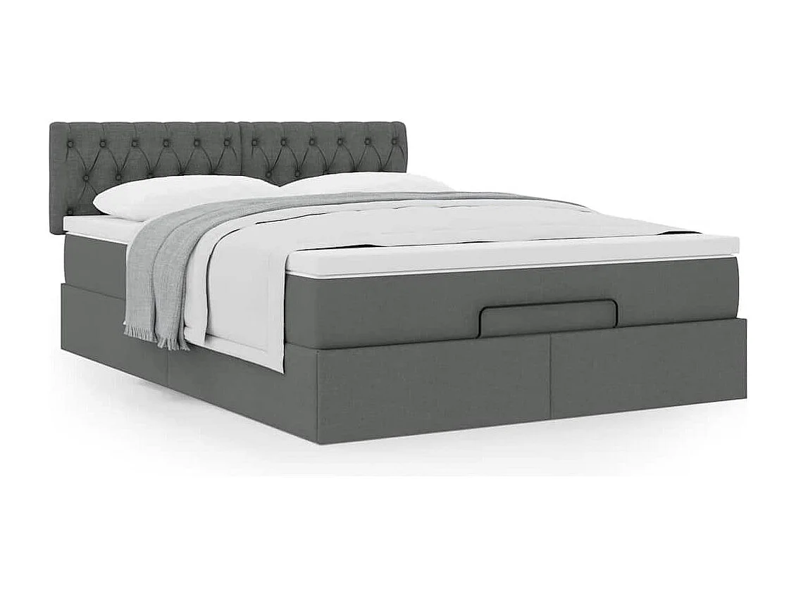 Cadre de lit ottoman avec matelas gris foncé 140x190 cm tissu
