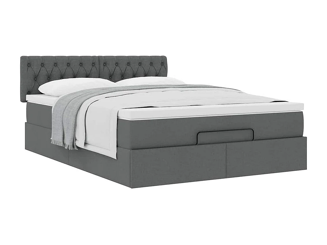 Cadre de lit ottoman avec matelas gris foncé 140x190 cm tissu