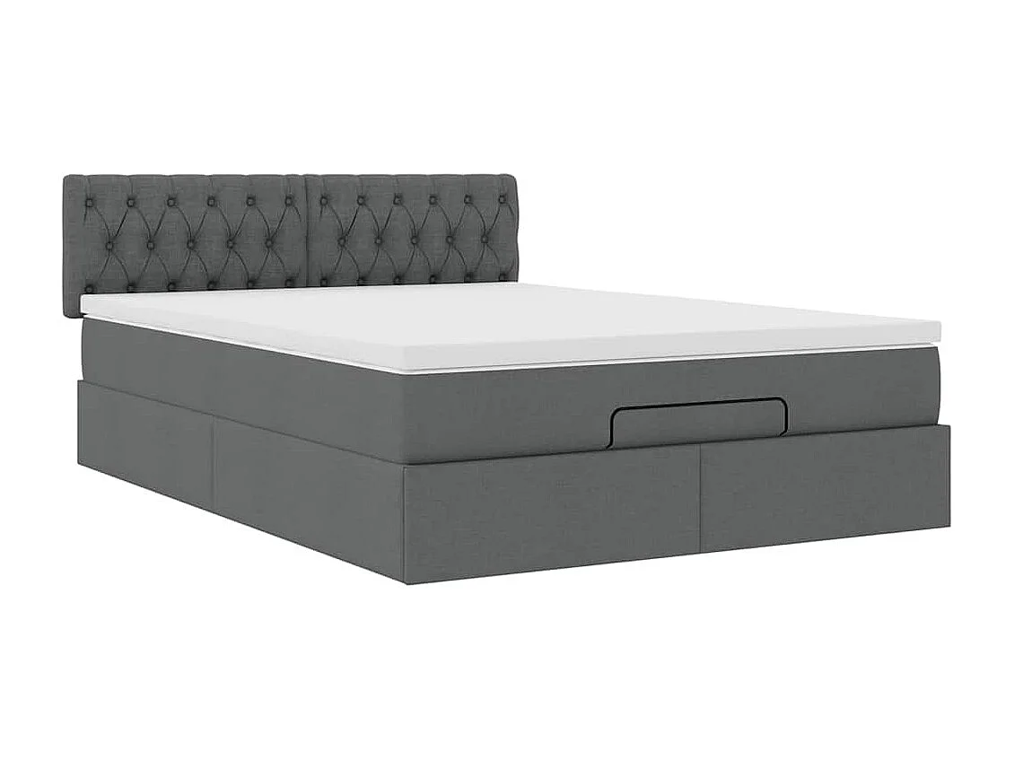 Cadre de lit ottoman avec matelas gris foncé 140x190 cm tissu