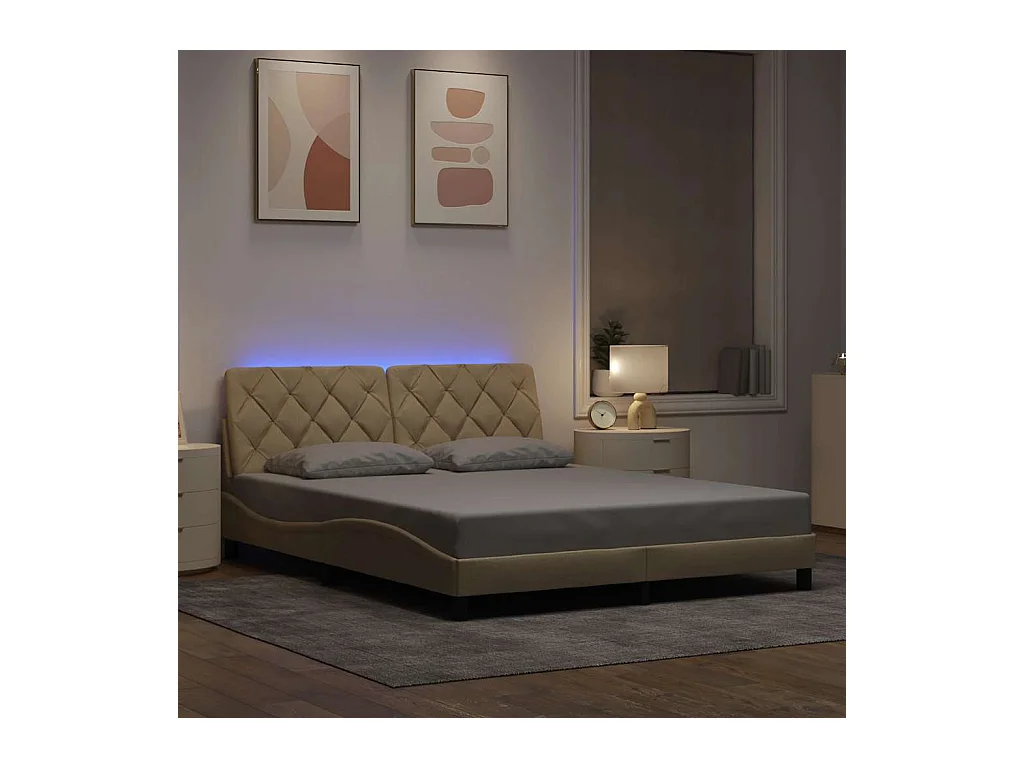 Bedframe met LED zonder matras 160x200 cm stof crème
