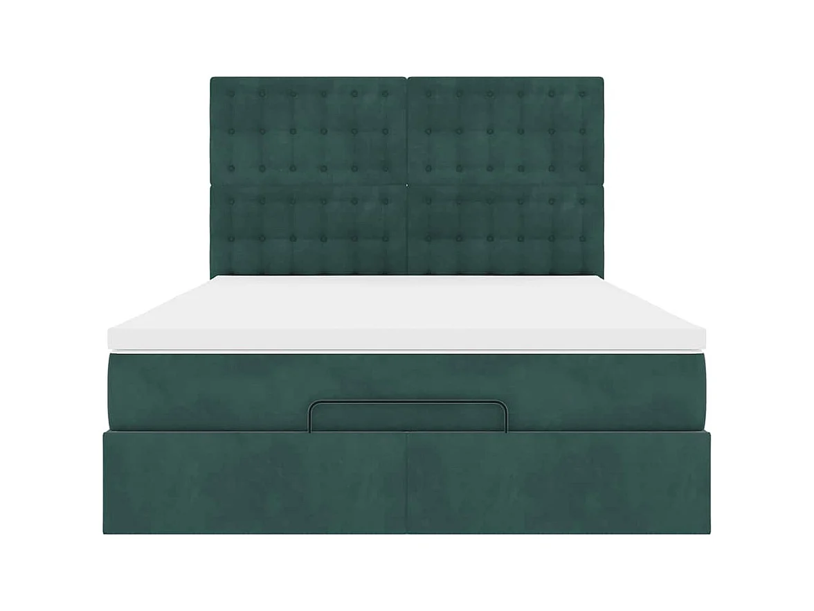 Cadre de lit ottoman avec matelas vert foncé 140x200 cm velours