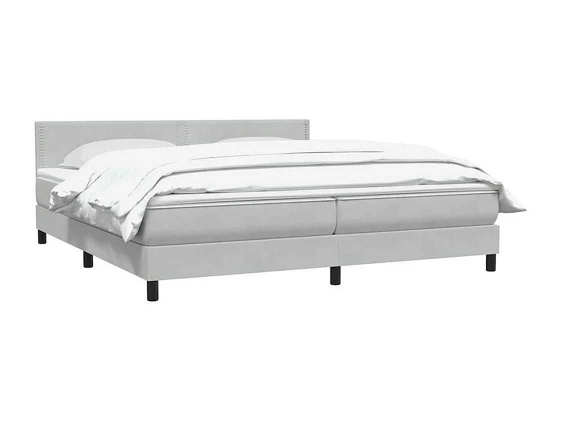 Cama box spring con colchón terciopelo gris claro 180x210 cm