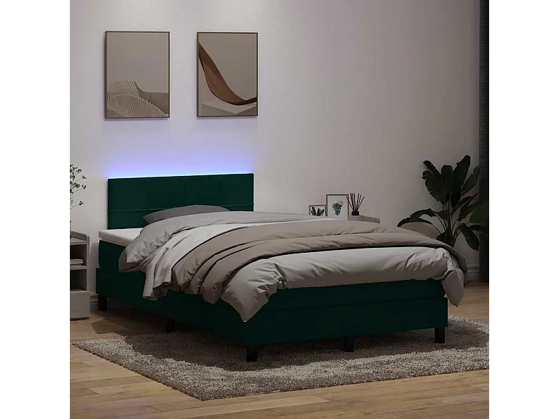 Cama box spring con colchón terciopelo verde oscuro 120x220 cm