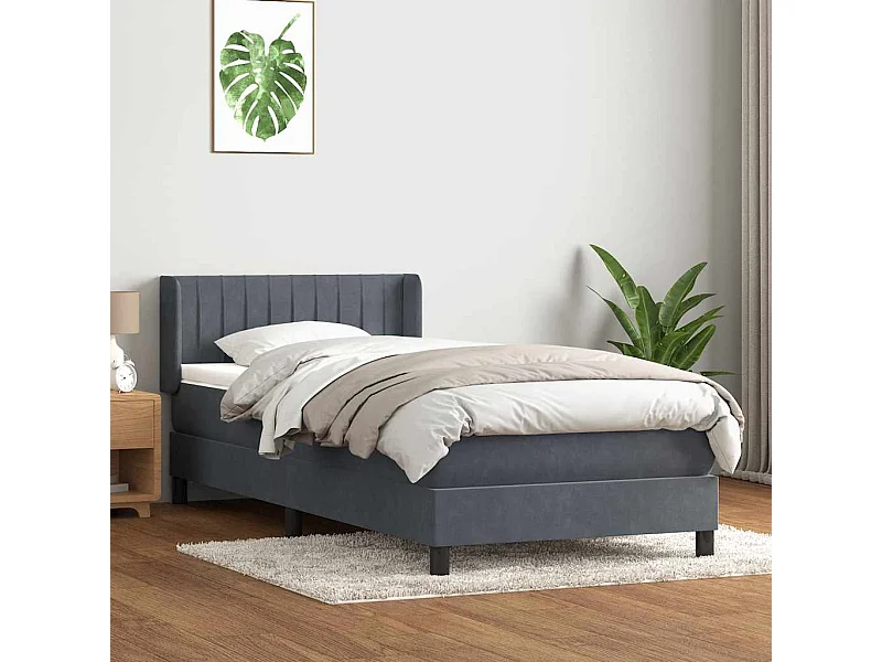 Cama com molas/colchão cinza-escuro 80x220 cm veludo