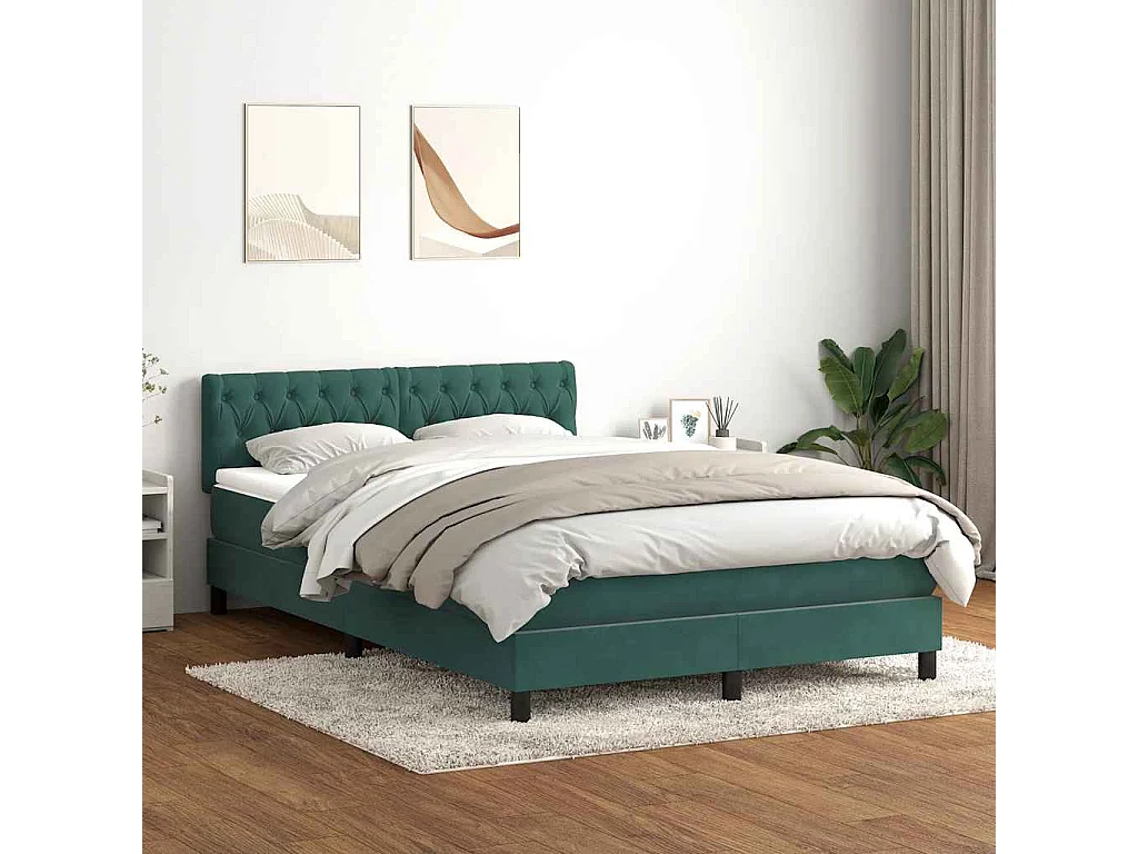 Box Cama primavera com Colchão Verde Escuro 140x210 cm Veludo