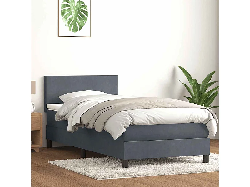 Cama box spring con colchón terciopelo gris oscuro 90x220 cm