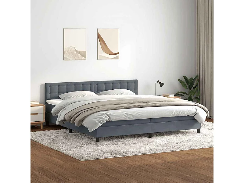 Cama box spring con colchón terciopelo gris oscuro 180x220 cm
