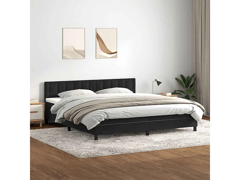 Cama box spring con colchón terciopelo negro 180x220 cm