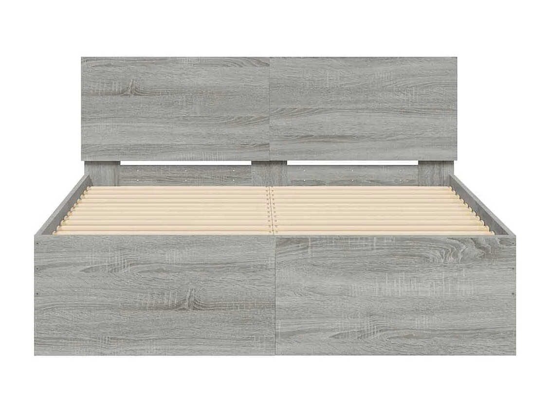 Cadre de lit avec tête de lit et LED sonoma gris 135x190 cm