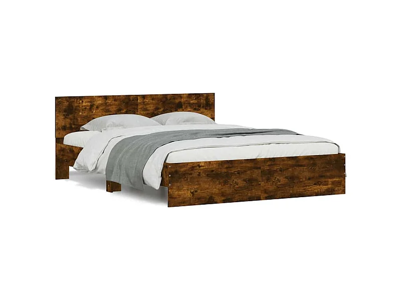 Estructura de cama cabecero y luces LED roble ahumado 150x200cm