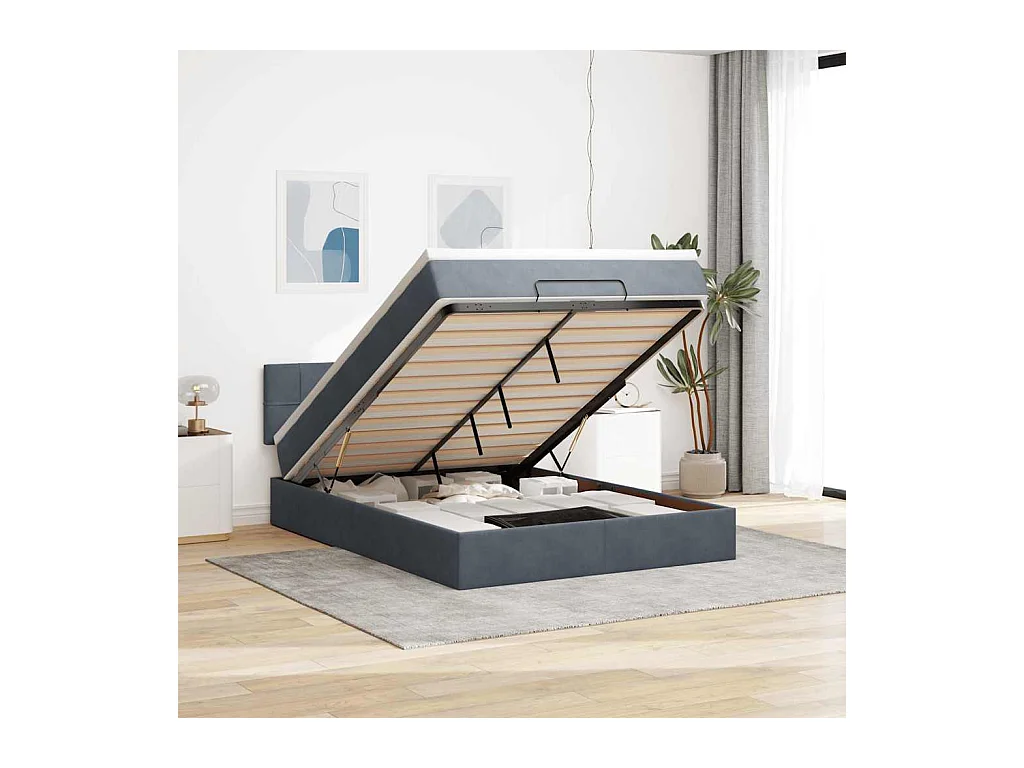 Ottoman bed met matras 140x200cm fluweel donkergrijs