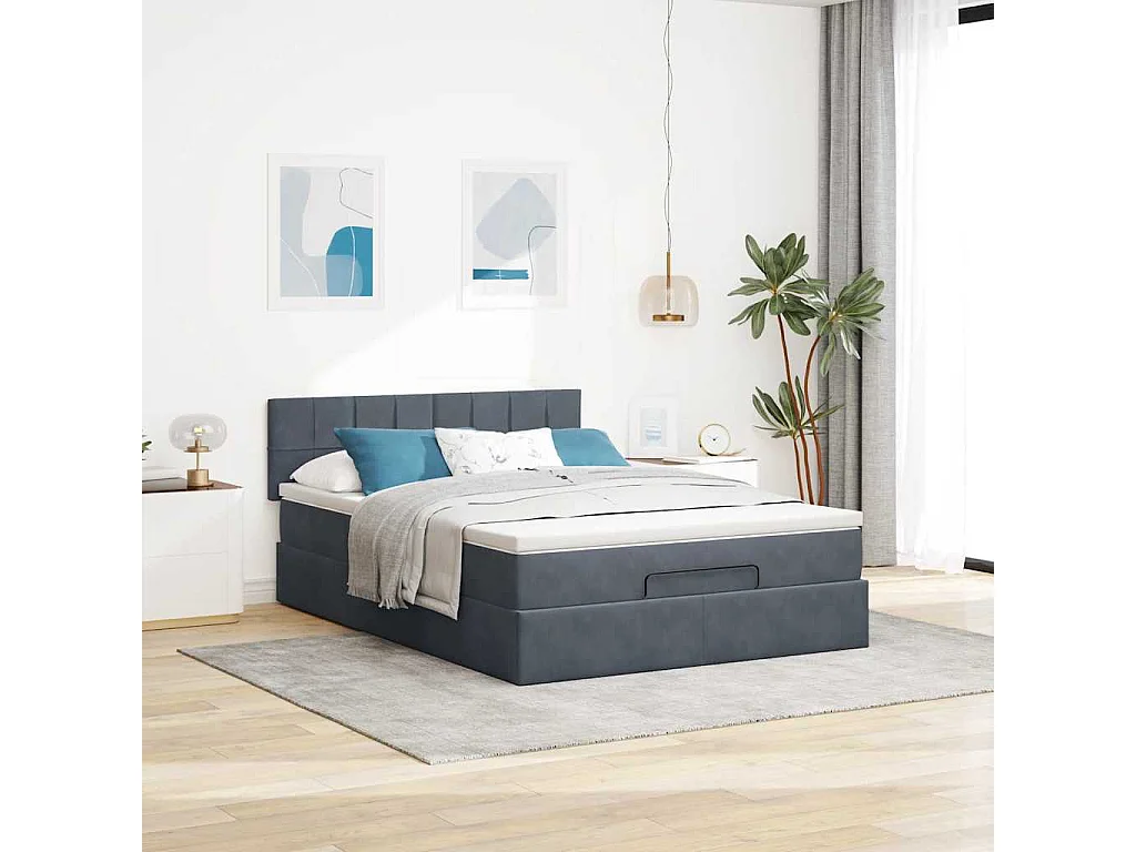 Cadre de lit ottoman avec matelas gris foncé 140x200 cm velours