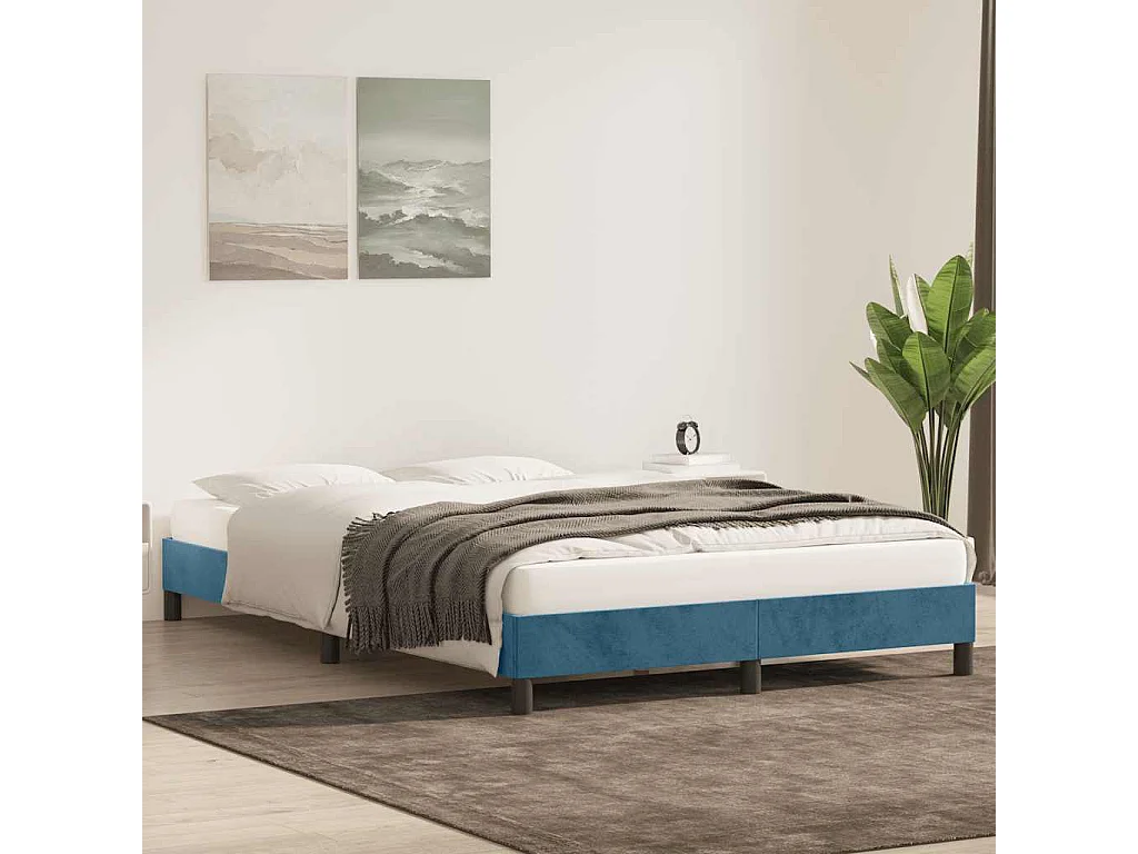 Cadre de lit sans matelas bleu foncé 140x220 cm velours