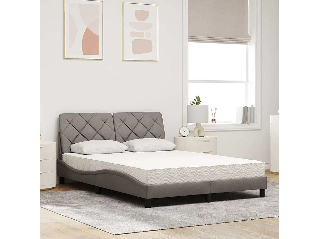 Lit avec matelas taupe 140x190 cm tissu