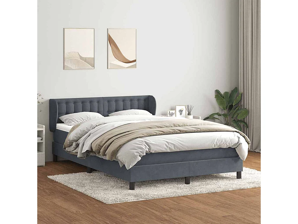 Cama box spring con colchón terciopelo gris oscuro 160x210 cm
