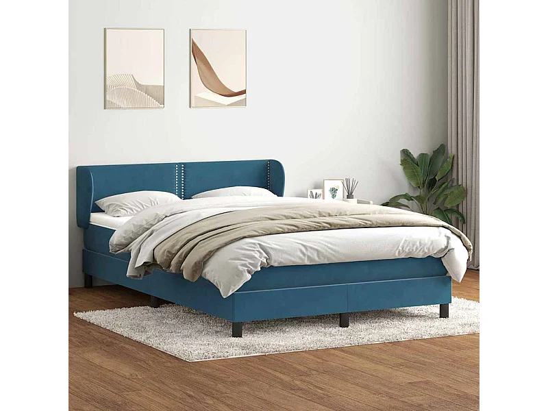 Cama box spring com colchão 160x210 cm veludo azul escuro
