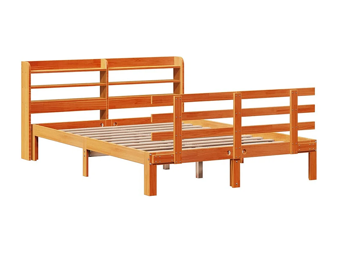 Estructura cama con cabecero madera pino marrón cera 150x200 cm