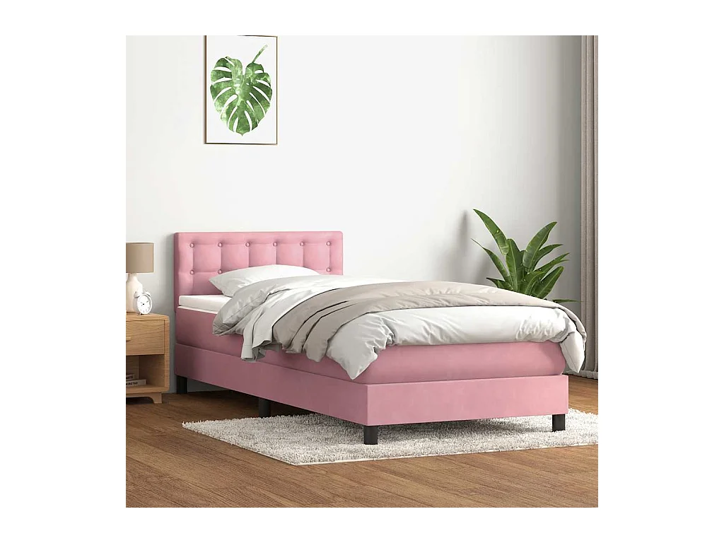 Sommier à lattes de lit avec matelas rose 80x220 cm velours