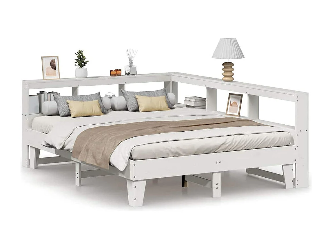 Cama com estante sem colchão 140x200 cm pinho maciço branco