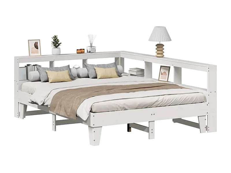 Cama con estantería sin colchón madera maciza blanca 140x200 cm