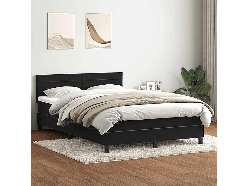 Sommier à lattes de lit avec matelas noir 160x210 cm velours