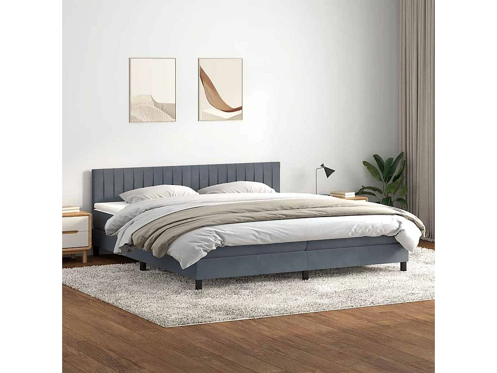 Cama box spring con colchón terciopelo gris oscuro 180x210 cm