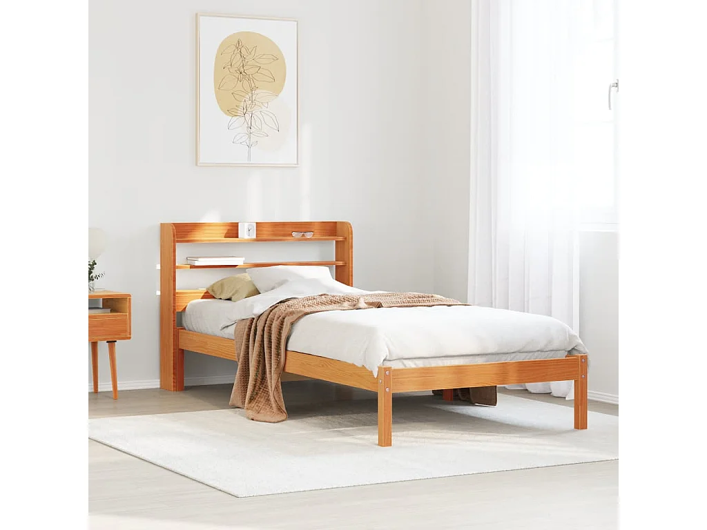 Cadre de lit et tête de lit sans matelas cire marron 100x200 cm