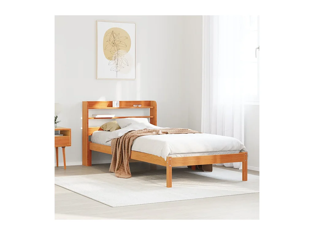 Estrutura cama com cabeceira 100x200cm pinho maciço castanho-mel
