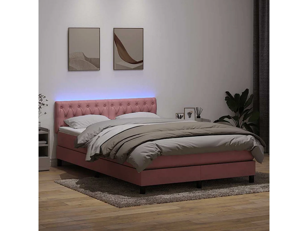 Sommier à lattes de lit avec matelas rose 140x220 cm velours