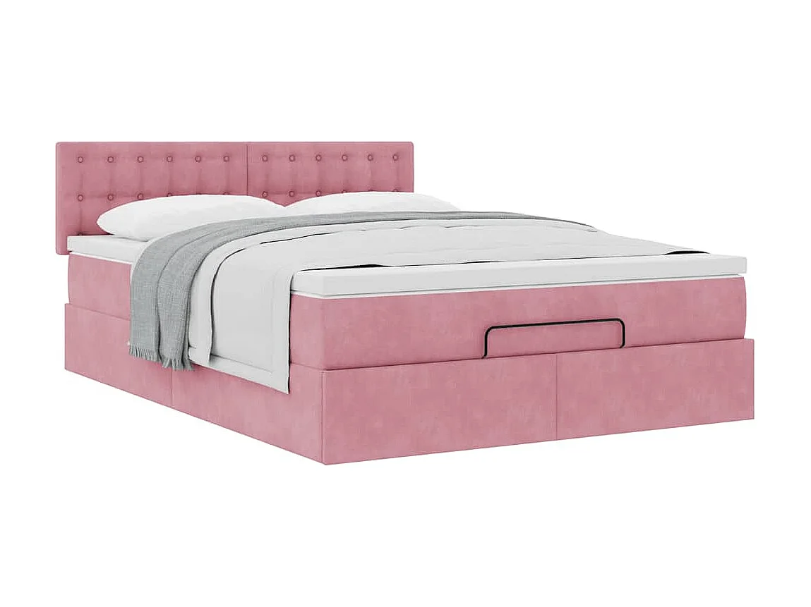 Estructura cama otomana con colchón terciopelo rosa 140x190 cm