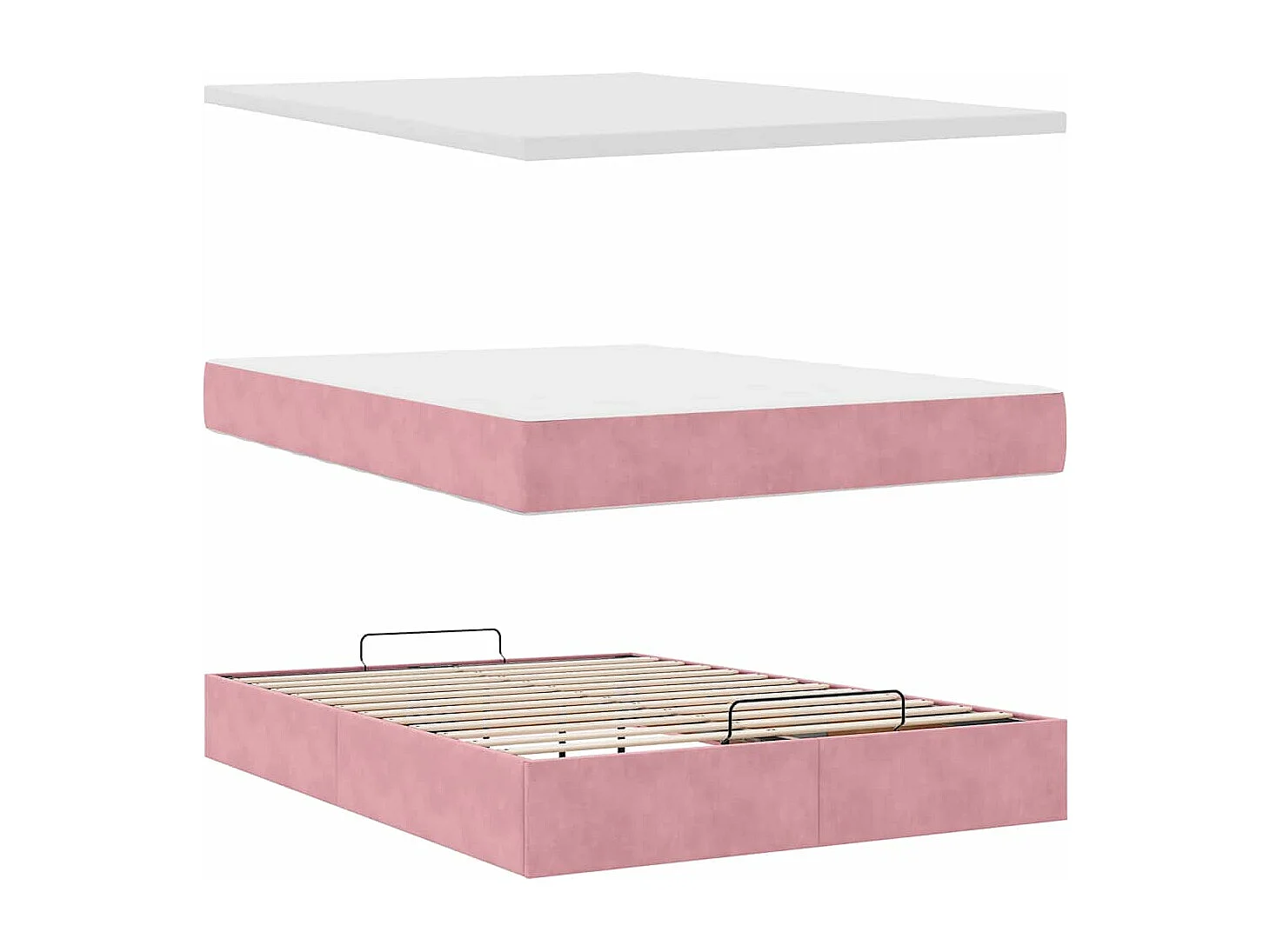 Estructura cama otomana con colchón terciopelo rosa 140x190 cm