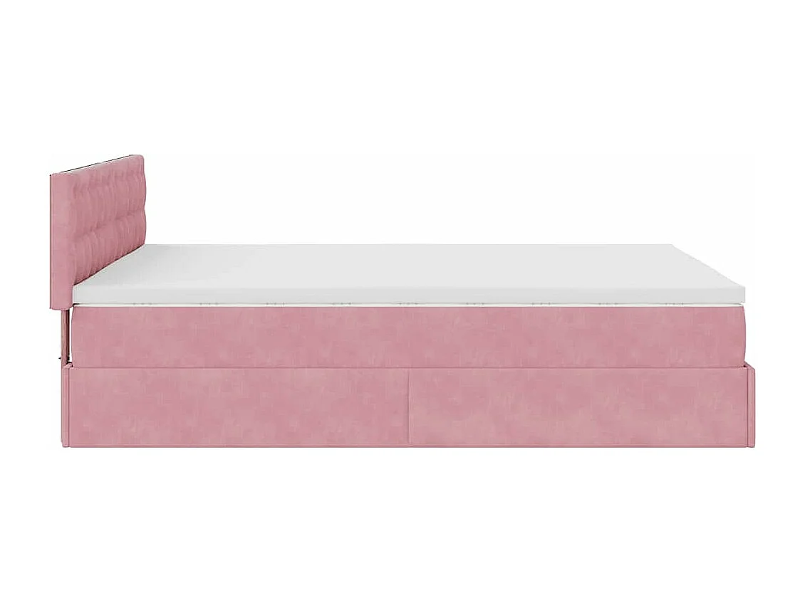 Estructura cama otomana con colchón terciopelo rosa 140x190 cm