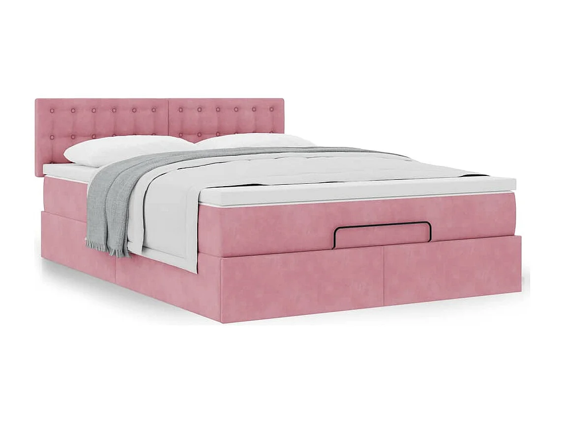 Estrutura de cama otomana com colchão 140x190 cm veludo rosa