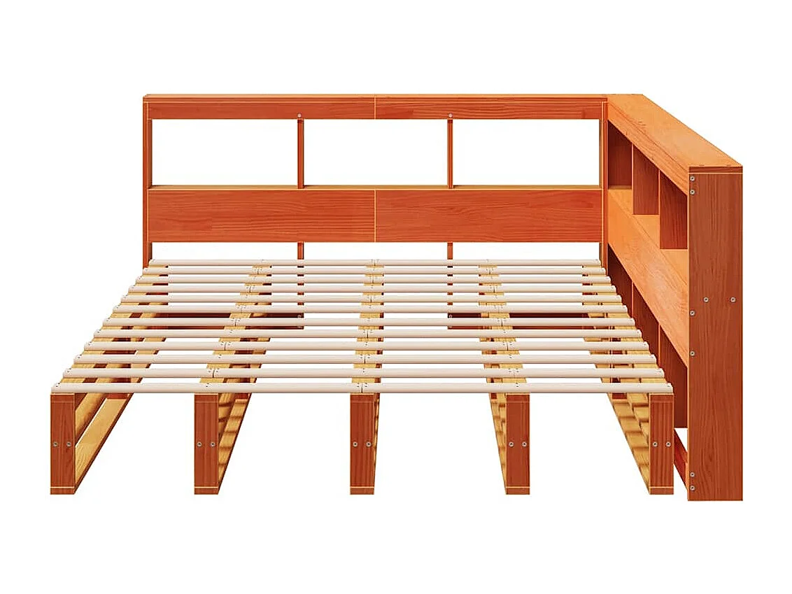 Lit bibliothèque sans matelas cire marron 160x200 cm pin massif