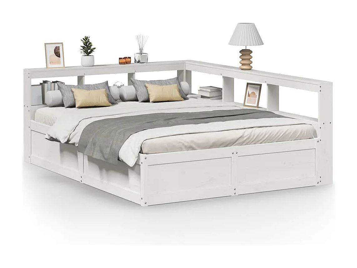 Bed met boekenkast zonder matras grenenhout wit 160x200 cm