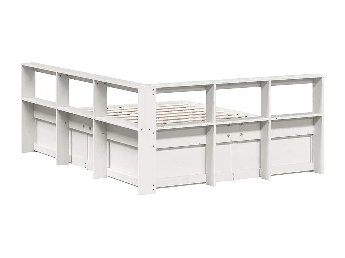 Cama con estantería sin colchón madera maciza blanca 160x200 cm