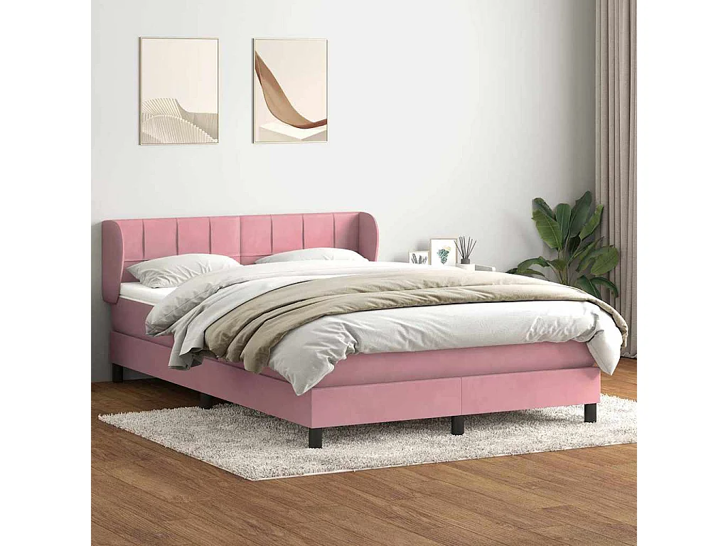 Sommier à lattes de lit avec matelas rose 160x210 cm velours