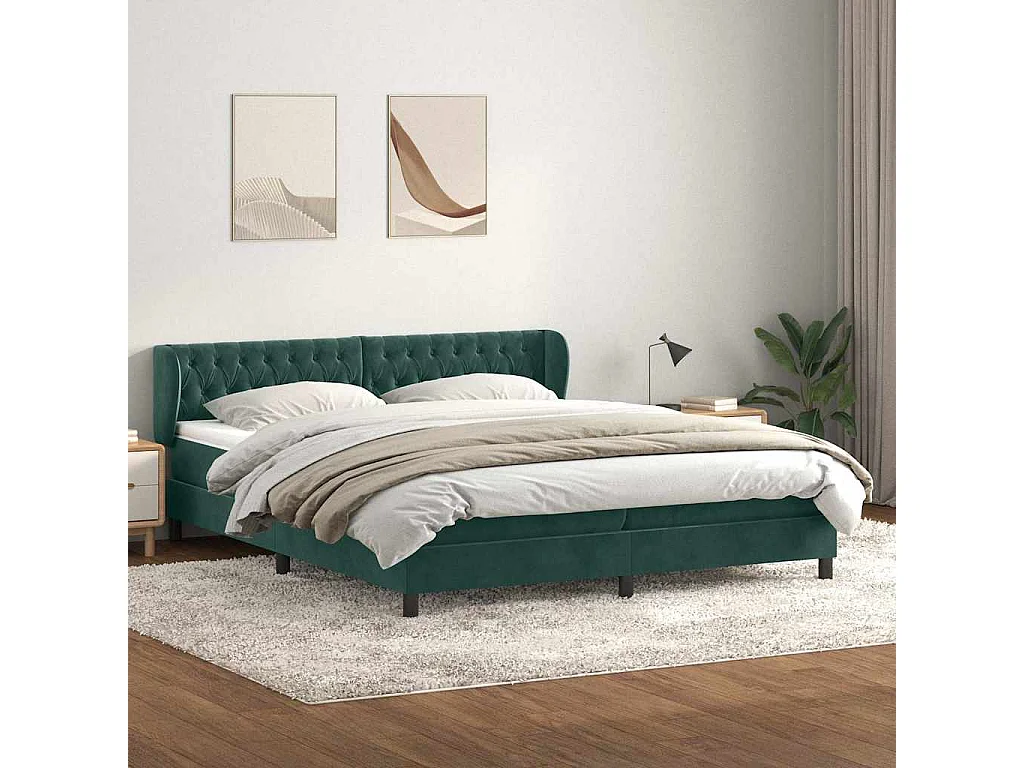 Cama com molas/colchões 180x210 cm veludo verde-escuro