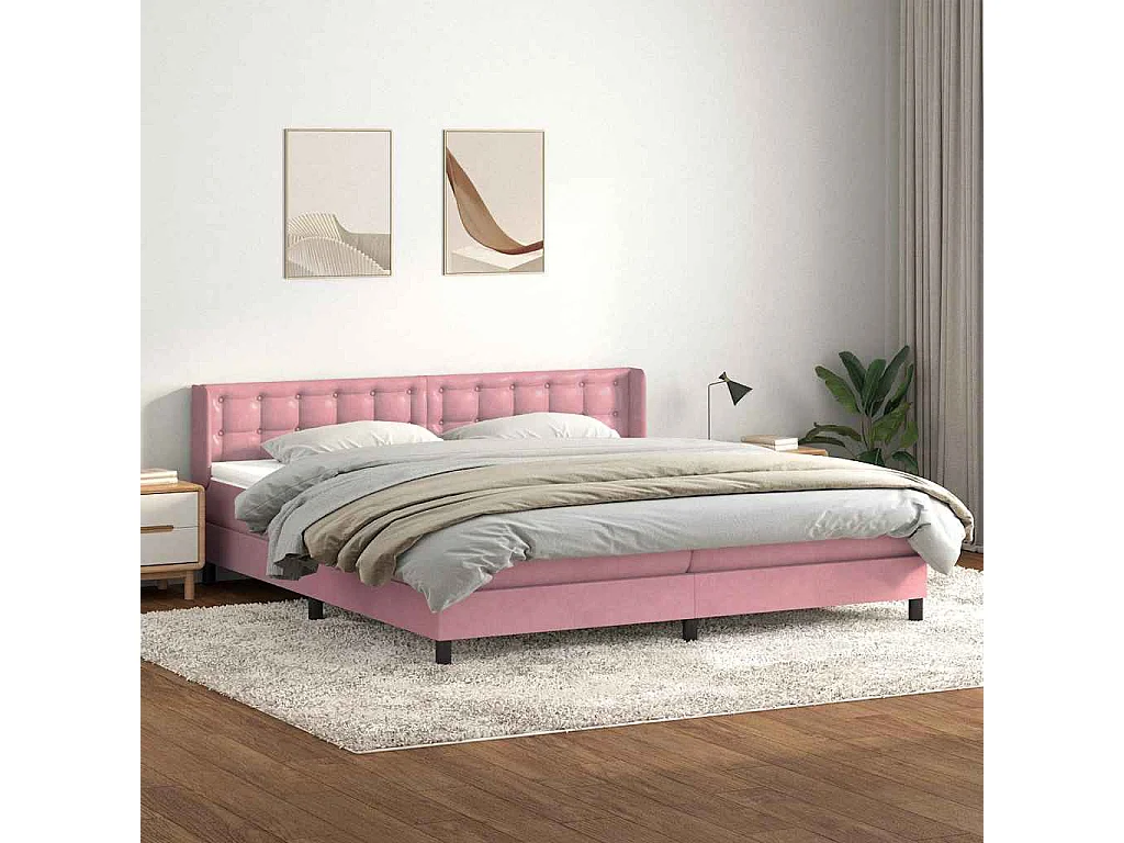 Cama box spring con colchón terciopelo rosa 180x210 cm