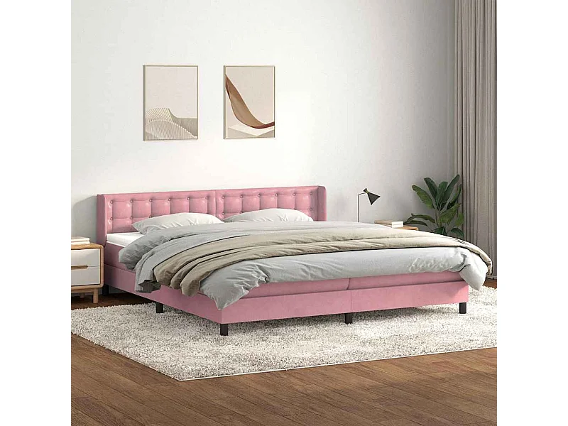 Cama box spring con colchón terciopelo rosa 180x210 cm