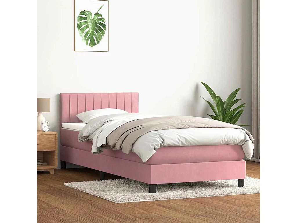 Boxspring met matras fluweel roze 90x210 cm