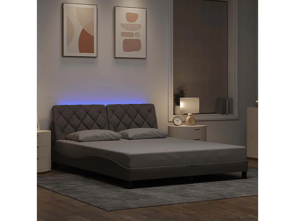 Cadre de lit avec LED sans matelas taupe 160x200 cm tissu