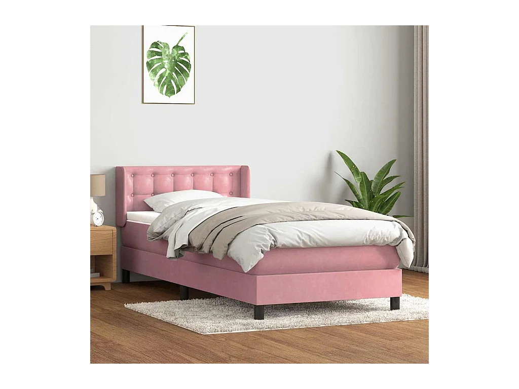 Sommier à lattes de lit avec matelas rose 80x220 cm velours