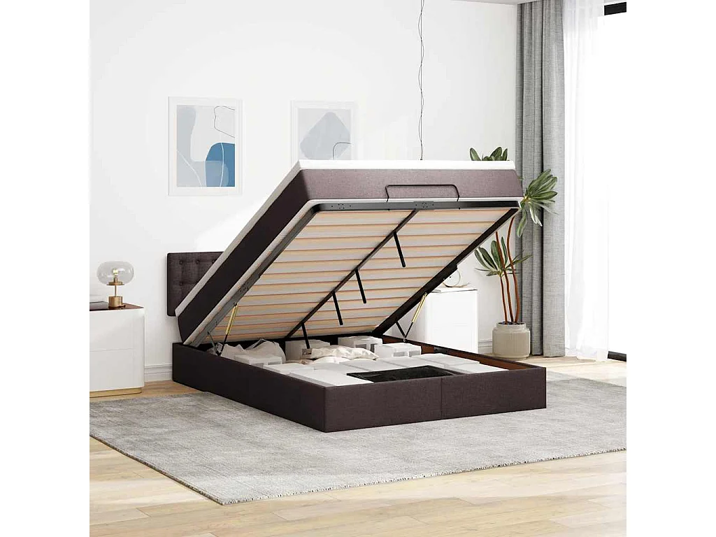 Estructura cama otomana colchón tela marrón oscuro 140x190cm