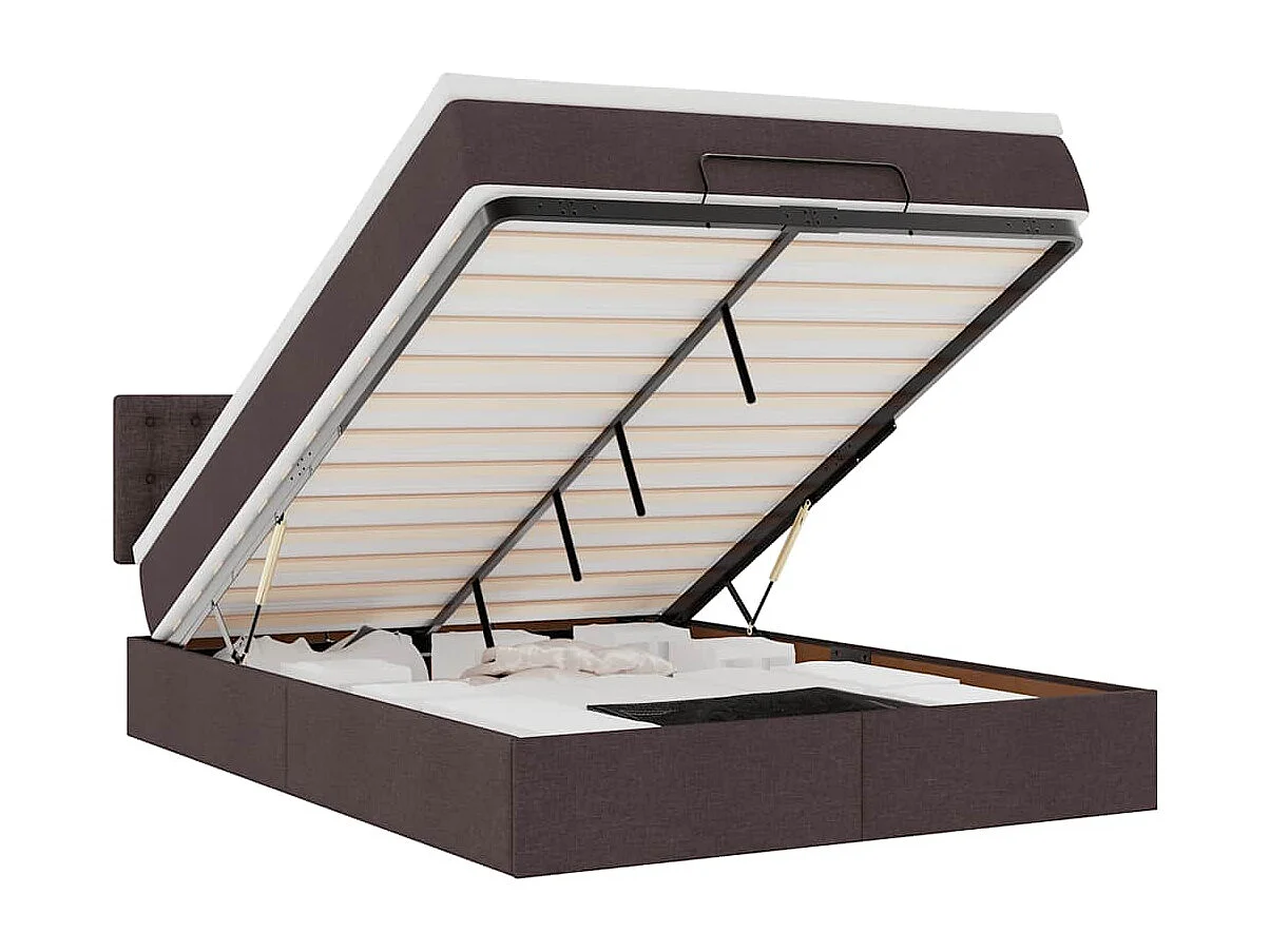 Estructura cama otomana colchón tela marrón oscuro 140x190cm