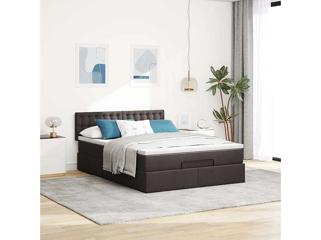 Estructura cama otomana colchón tela marrón oscuro 140x190cm