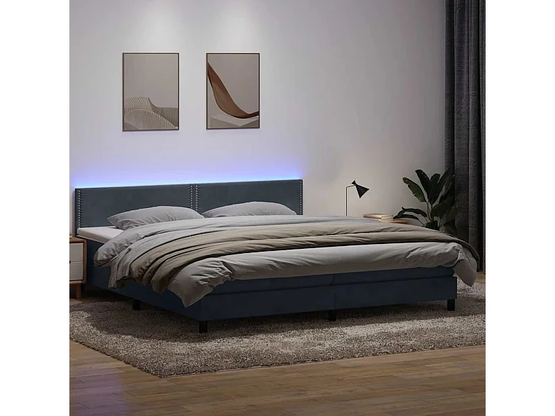 Cama box spring con colchón terciopelo gris oscuro 180x220 cm