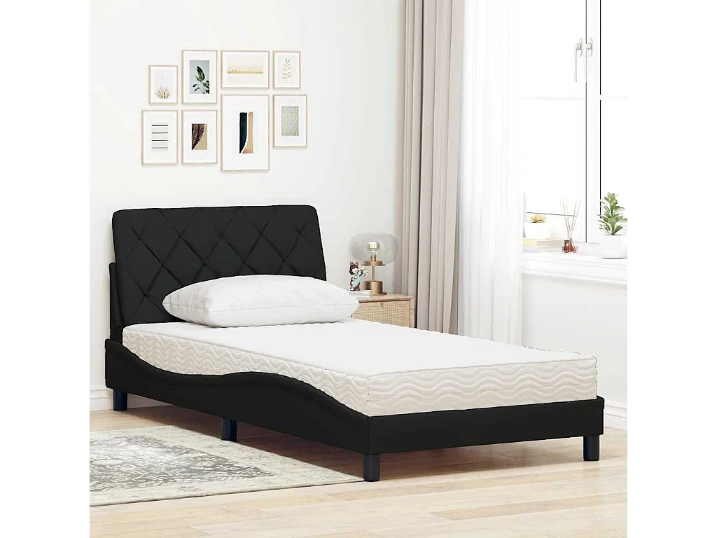 Cama con colchón tela negro 100x200 cm